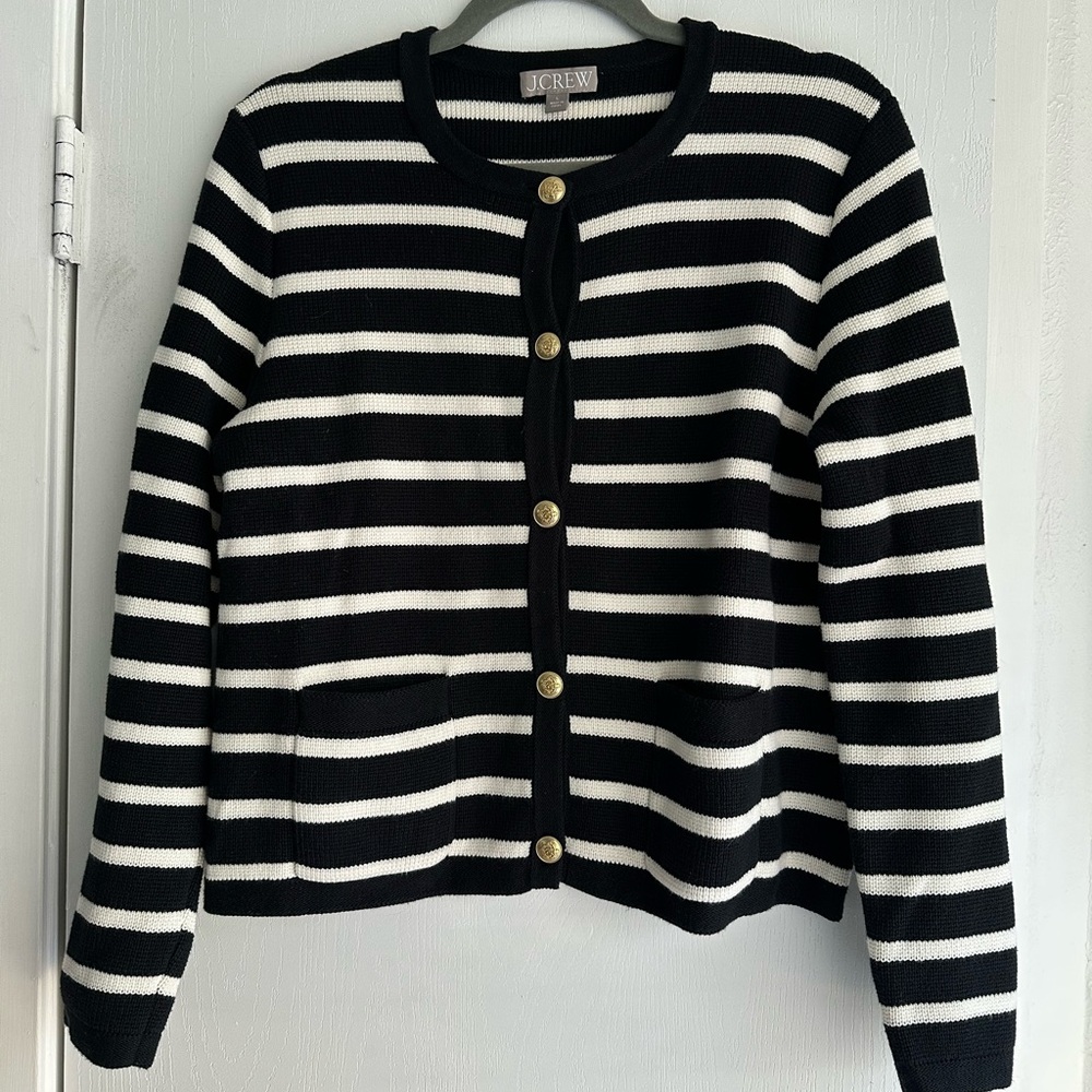 J. Crew Black and White Striped Cardigan